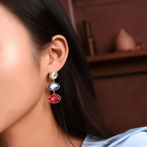 ต่างหูแฟชั่นแบบห้อย ชุบทอง PVD สแตนเลสสตีล 316L ทนทาน ดีไซน์คริสตัลรูปไข่ - Product Image 3