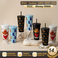 Vaso Reutilizable para Smoothies con Diseño Estético de 650 ml, Tapa Acanalada, Pajita y Asa, Libre de BPA, a Prueba de Fugas, Venta al por Mayor