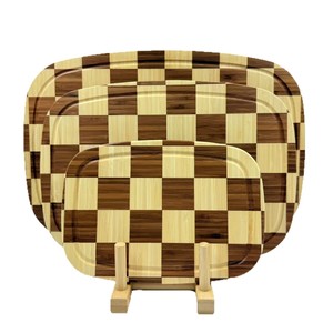 Bamboo Cutting Board Set Checkerboard Pattern Rectangle 3 Piece Kitchen Chopping <b>Block</b> For Home Use - Product Image 2