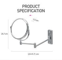 Contemporary 5x Bath Mirror Wall Mounted Double Folding & Rotatable Magnifier with Matte Black Metal Frame