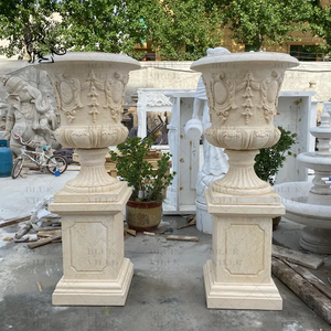 BLVE Custom <strong>Large</strong> Indoor Outdoor Classical Hand Carved Natural Stone <strong>Marble</strong> Flower Pot Garden <strong>Planter</strong> - Product Image 1