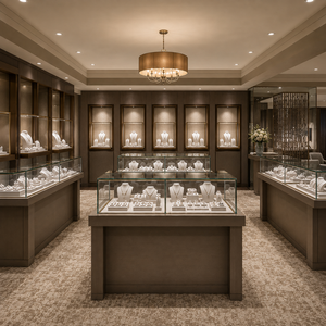 Vitrines de présentation de bijoux en verre sur mesure de luxe, éclairées par LED, pour solution d'aménagement intérieur de magasin de bijouterie haut de gamme - Product Image 1