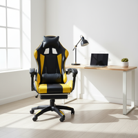 Chaise de jeu de style ARacing, chaise d'ordinateur ergonomique avec repose-pieds, noir et jaune, dossier inclinable réglable, chaise d'e-sport