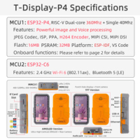 LILYGO T-Display-P4 Yüksek Performanslı IoT El Terminali ESP32-P4+ESP32-C6 Kamera+Wi-Fi6+BLE+LoRa ESP-IDF Geliştirme