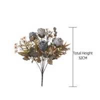 MW66023 Bouquet de roses artificielles 32 cm de haut, composition florale mixte prête à l'emploi, décoration compacte en forme de rose