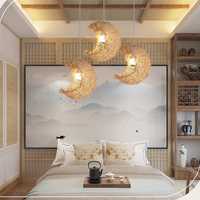 Lampe suspendue en rotin tressé à la main, forme de lune, lampe en forme de croissant organique, lampe décorative d'intérieur pour salle à manger, bar