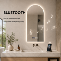 Miroir de salle de bain LED rétroéclairé arqué avec variateur d'intensité, anti-buée, contrôle tactile 3 couleurs, Bluetooth, miroir de maquillage mural
