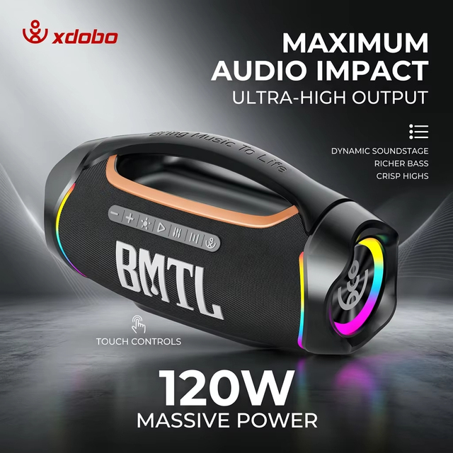 Boom II 120W Waterproof Portable Speaker RGB HiFi Stereo Portable Speaker with Deep Bass BT 5.3 for Home Theatre & Outdoor Use