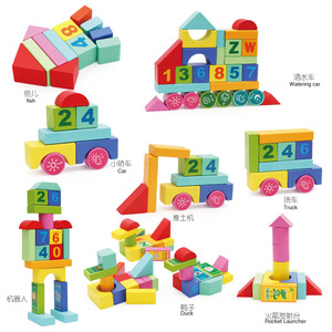 Bestseller New Solid Wood 100 Pieces DIY Stacking Building Block Sets Car Letter Educational Learning Toys for Kids Boys Girls - Product Image 4