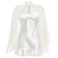 Élégante Robe Bustier Unie d'Été avec Jupe Courte à Nœud et Cape d'Épaule Nouée au Cou - Ensemble Deux Pièces Femme