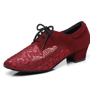 Sapatos de dança femininos vermelhos quadrados adultos marinheiro crossover sapatos de renda aptidão de malha fundo macio quatro estações