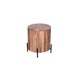 Modern Round Mango Wood Eco-Friendly Handmade Side Table Easy Assembly <b>Black</b> Metal Legs Apartment Hotel Living Room Furniture - Product Image 1