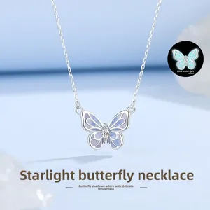 Collar de Mariposa Starlight <span class=keywords><strong>Original</strong></span> para Mujer, Plata de Ley S925, Diseño Exclusivo, Collar de Mariposa Morada Luminosa Esmaltada - Product Image 2