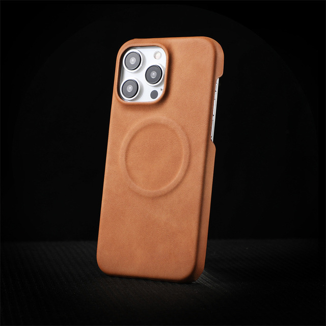Simple Business Style Pure Color Leather Phone Case Magnetic Wireless Charge for iPhone 12 13 14 15 16 Pro Max Shockproof Cover