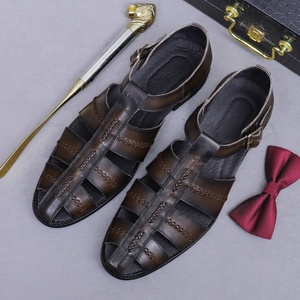 Zapatos de Cuero Retro para Hombre, Hebilla de Cuero Vacuno Genuino, Sandalias Abiertas para Negocios, Trabajo y Ocio - Product Image 3