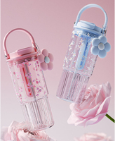 Botol Minum Plastik Reusable dengan Sedotan, Aman untuk Mesin Cuci Piring, Mug Perjalanan untuk Anak Perempuan