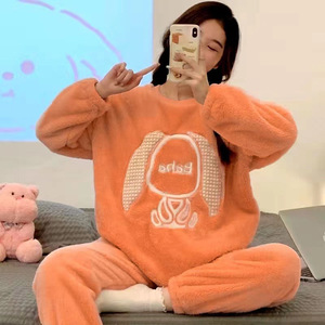 Nuovo Design <span class=keywords><strong>pigiama</strong></span> a manica lunga in <span class=keywords><strong>velluto</strong></span> corallo tessuto da notte da <span class=keywords><strong>donna</strong></span> di spessore per l'inverno - Product Image 6