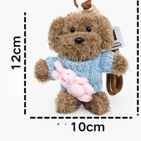 Porte-clés en peluche unique, design anime, ours lapin rose doux, avec pull bleu créatif et pendentif de sac en peluche bouclée, jouet en peluche de luxe