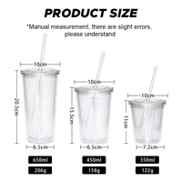 Gobelet Isotherme Double Paroi Personnalisé 12oz 16oz 22oz Réutilisable pour Café Glacé, Bouteille d'Eau, Jus Transparent en Plastique avec Paille et Couvercle
