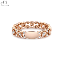 Joyería Fina de Moda para Bodas Vintage, Diseño Geométrico Clásico con Engaste Pavé, Oro Rosa Sólido de 18K, Diamante Natural Apilable