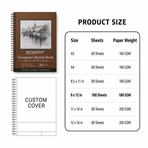 Carnet de croquis vierge Giorgione 9x12, 100 <span class=keywords><strong>feuilles</strong></span>, surface lisse, pour projets artistiques, personnalisable, vente en gros - Product Image 3