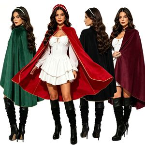 Capa medieval de terciopelo con cuello alto, disfraz de Halloween para mujer, para actuaciones en escenario, cosplay, fiestas, en negro, rojo y burdeos. - Product Image 1