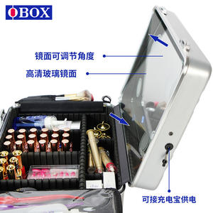 Estuche de maquillaje Qihui, caja de almacenamiento metálica de 16 pulgadas con espejo y cerradura para uso doméstico, color plateado. - Product Image 2