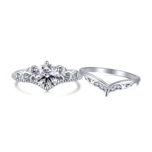 Dylam Bridal <b>Ring</b> <b>Set</b> <b>Sterling</b> <b>Silver</b> Wedding Original Pure Luxury V Bezel Setting Fine <b>Ring</b> <b>Silver</b> Waterproof for Women Girl - Product Image 1