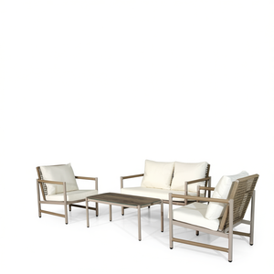Conjunto de Muebles de Jardín de Mimbre Sintético, Sofá para Exteriores con Mesa de Vidrio Templado, Cojines Lavables, para Jardín, Piscina, Balcón - Product Image 1