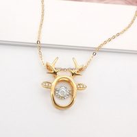 Nouveauté Collier en or massif 18 carats avec pendentif animal cerf en mouvement orné de diamants pour femme et fille