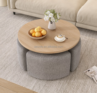 Table basse ottoman rembourrée avec petits tabourets – Table ronde commerciale pour salon de thé chinois avec rangement