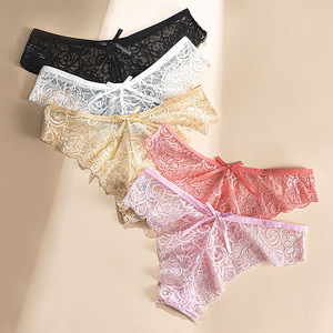 Braguitas de encaje transparentes para mujer, de talle medio, sin costuras, con lazo, blancas, para uso diario - Product Image 2