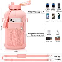 Bouteille d'eau de 64 oz avec étui, bouteilles d'eau fantaisie avec messages de motivation, grande bouteille d'eau motivante avec indication du temps et des repères