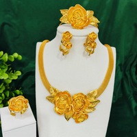 Ensemble de bijoux fins, quatre pièces, laiton plaqué or 24 carats, vintage, mariage, fiançailles, cadeau pour femme, collier, boucles d'oreilles, bague, bracelet