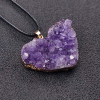 Collier Pendentif Cœur en Améthyste Naturelle Brute avec Druse, Bijou en Cristal Géode pour Femme, Idéal Cadeau