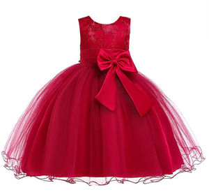 Vestido Rojo para Niñas, Diseño Coreano 2020, Talla 3T, para Cumpleaños, Bodas, con Bordado de Flores, para Fiestas - Product Image 1