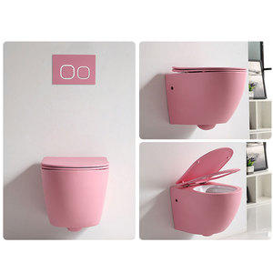 Phong cách hiện đại một mảnh màu hồng gốm nhà vệ sinh bát treo tường <span class=keywords><strong>WC</strong></span> Set với P-trap thoát nước rửa phòng tắm không có vành thiết bị vệ sinh - Product Image 4
