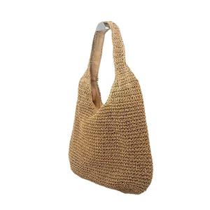 Women's Double-Strap Crochet <b>Knit</b> <b>Bag</b> Beach Trendy Polyester Lining Straw Woven Shoulder Crochet <b>Bag</b> Handmade - Product Image 2
