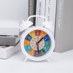 Children's Plastic Alarm Clock Silent Non Ticking Round White Pink Blue Back To School Student <b>Study</b> <b>Desk</b> Clock JX8028 - Product Image 4