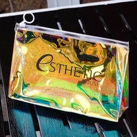 Pochette zippée en PVC personnalisée avec logo, étanche, grande capacité, portable, transparente, pour le voyage, sac de maquillage noir, sacs et étuis cosmétiques
