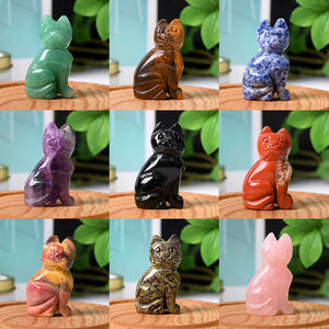 天然宝石猫像彫刻ローズクォーツとアメジストクリスタルその他クリスタル工芸品 - Product Image 2