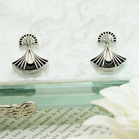 Pendientes colgantes de abanico Art Déco de oro de 9K con bisel de esmalte negro y diamante de laboratorio, delicados, llamativos, estilo vintage, joyería de herencia