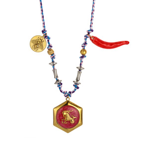Handmade Đầy Màu Sắc Bông Sợi Dây Thừng Vòng Cổ Cross-Biên Giới Thiết Kế Ban Đầu Men Zodiac Cá Nhân Thép Không Gỉ Thời Trang Mặt Trăng - Product Image 5