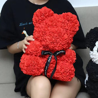 Boneka Beruang Mawar Busa PE Buatan Tangan - Hadiah Figur Hewan Bunga Buatan untuk Ulang Tahun Romantis, Hari Valentine, Hari Ibu