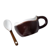 Mug à café et bol de petit-déjeuner créatifs en céramique en forme de noix de coco, compatibles lave-vaisselle, pour la maison, le bureau, le camping en plein air