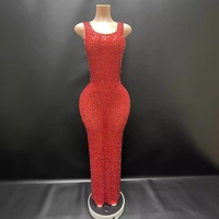 Robe de soirée rose en maille perlée, robe moulante transparente ornée de cristaux, robe de bal pour femme, robe de soirée scintillante avec strass, robe de cérémonie