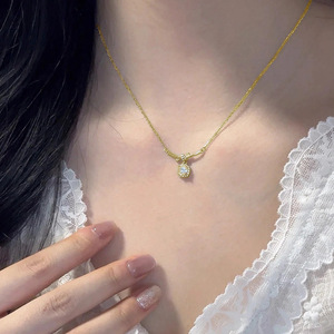 Dainty Round Cut VVS1 GRA Moissanite Square Necklace with Twist <b>Bow</b> Design Copper 14K Gold Filled Daily Wear Jewellery for Women - Product Image 3
