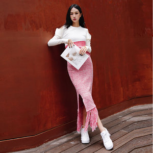 ชุดสเวตเตอร์2ชิ้นของผู้หญิงเสื้อครอป2ชิ้นกระโปรงทรงบอดี้คอนแขนยาวแบบลำลองสำหรับฤดูหนาวและใบไม้ร่วง - Product Image 4