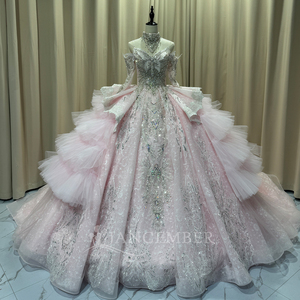 Vestido de Quinceañera Rosa Rubor MC045 con Hombros de Mariposa, Cuentas Plateadas, Brillo y Volantes, Vestido de Princesa para Fiesta de 15 Años Jancember - Product Image 3