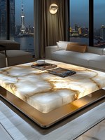Table basse de luxe légère haut de gamme avec plateau carré en marbre et base en métal BECT025 avec éclairage pour salon ou hall